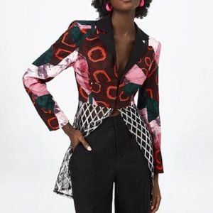 Graphic Print Sequin Mesh Blazer Size S